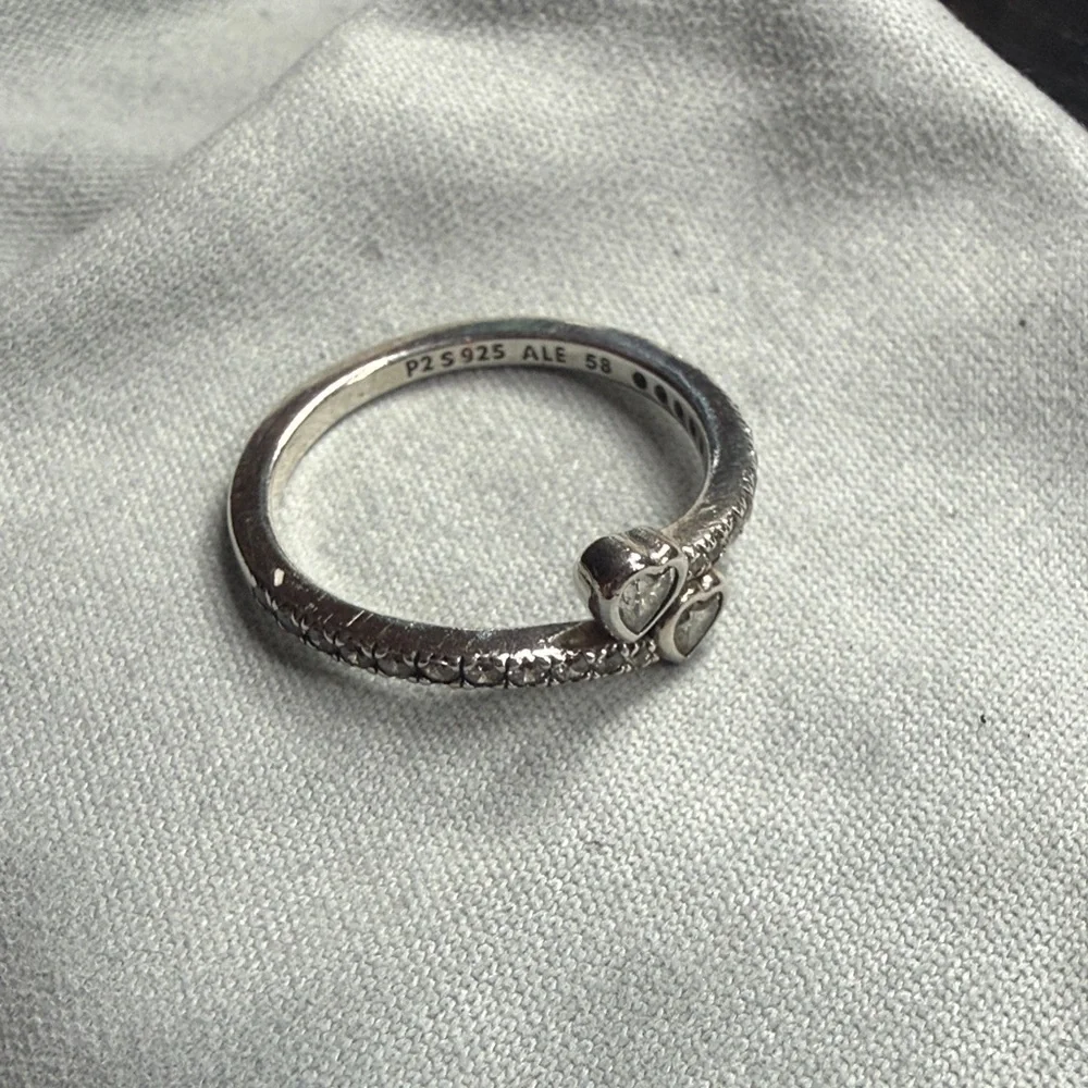 Pandora Two Sparkling Hearts Ring 8.5 - Picture 1 of 4